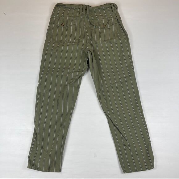 American Eagle Pants Striped Trousers Women's Size US 8 100% Cotton Belted Casua - Picture 2 of 11